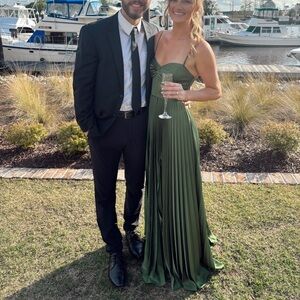 Azazie Atelier Olive Green Pleated Maxi Dress